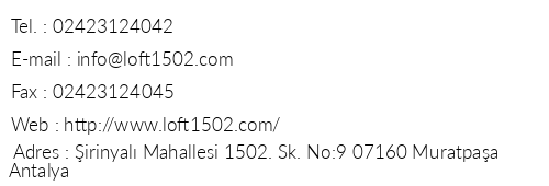 Loft 1502 telefon numaralar, faks, e-mail, posta adresi ve iletiim bilgileri